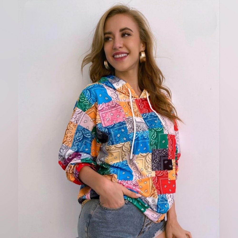 Patchwork Drawstring Oversized Hoodie - image 2